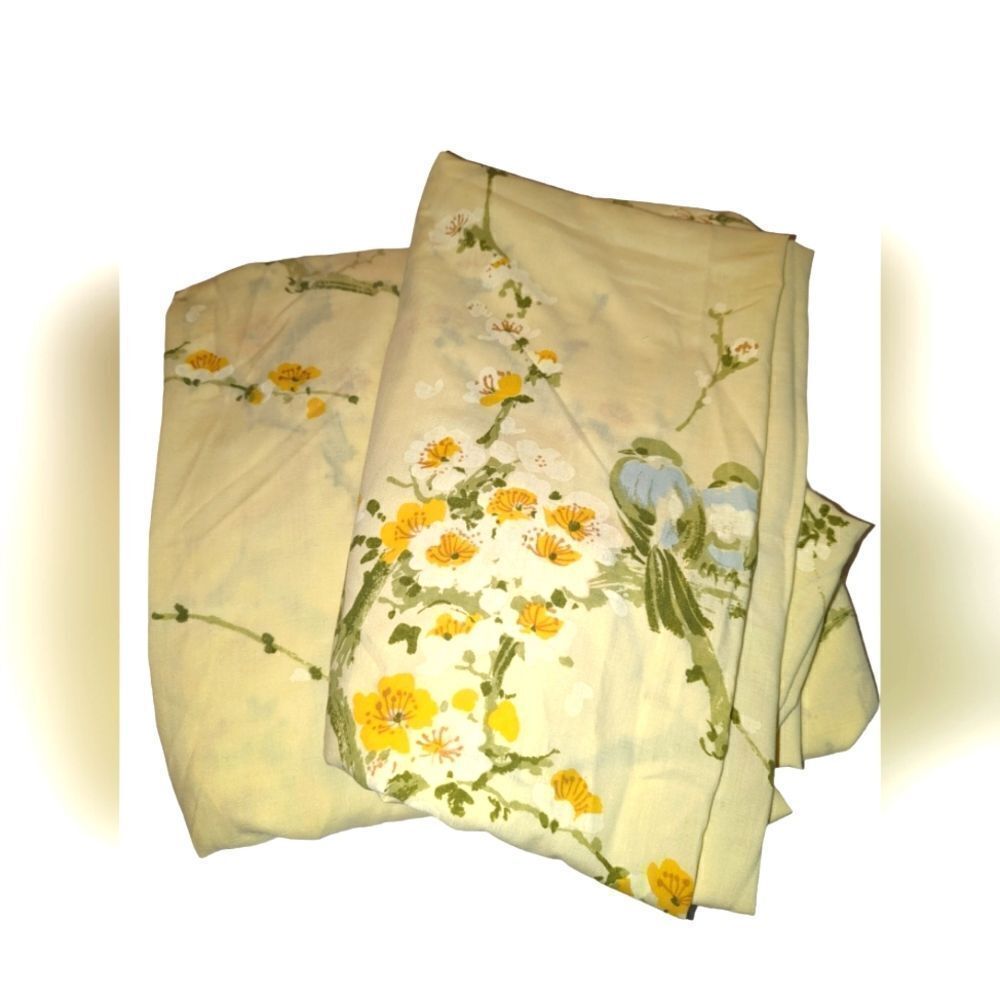 Vintage yellow bird and‎ floral print full sheet set